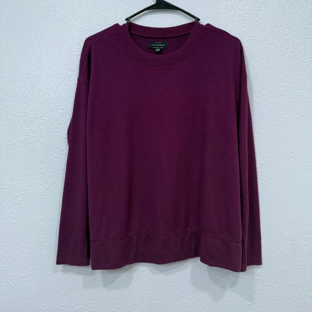 Lucky Brand Women Plum Textured Crew Neck Long Sleeve Casual Sweater S